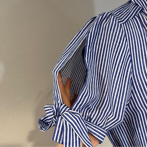 Monteau Blue and White Striped short sleeve Dress size large - Picture 3 of 12